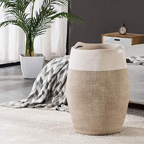 YOUDENOVA Braided Laundry Basket Toy Organizer Storage Basket with Handle Handmade Cotton (105L, Brown)