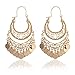 RIAH FASHION Bohemian Chandelier Coin Dangle Earrings - Gypsy Lightweight Filigree Disc Charm Tassel Ethnic Hoops (Curved - Gold)