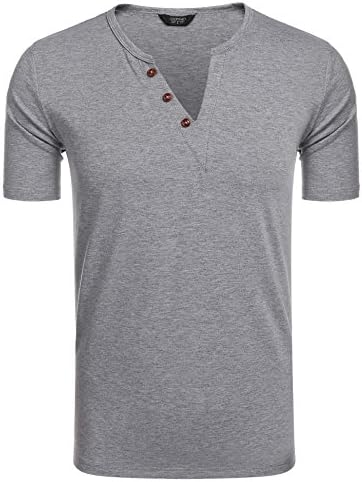 Gotchicon Mens Casual V Neck Henley Shirt Slim Fit Short Sleeve T-Shirts