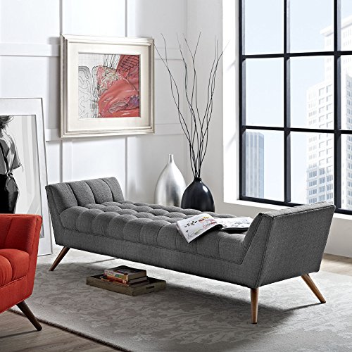 Modway Response Mid-Century Modern Bench Large Upholstered Fabric in Gray