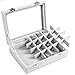 Pasutewel Earring Storage Case 24 Compartments Ring Velvet Display Case Box Earring Ring Organizer Velvet Jewelry Tray Cufflink Storage Showcase with Clear Glass Lid Grey