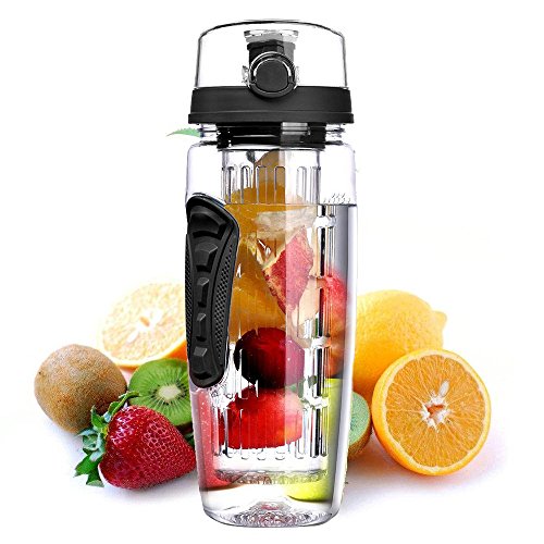 Purewing Fruit Infuser Water Bottle, Sports Water Bottle Large, BPA Free Tritan Plastic Detox Drink Bottle for Sport, Gym, Yoga, Leak Proof & Flip Top Lid (Black)