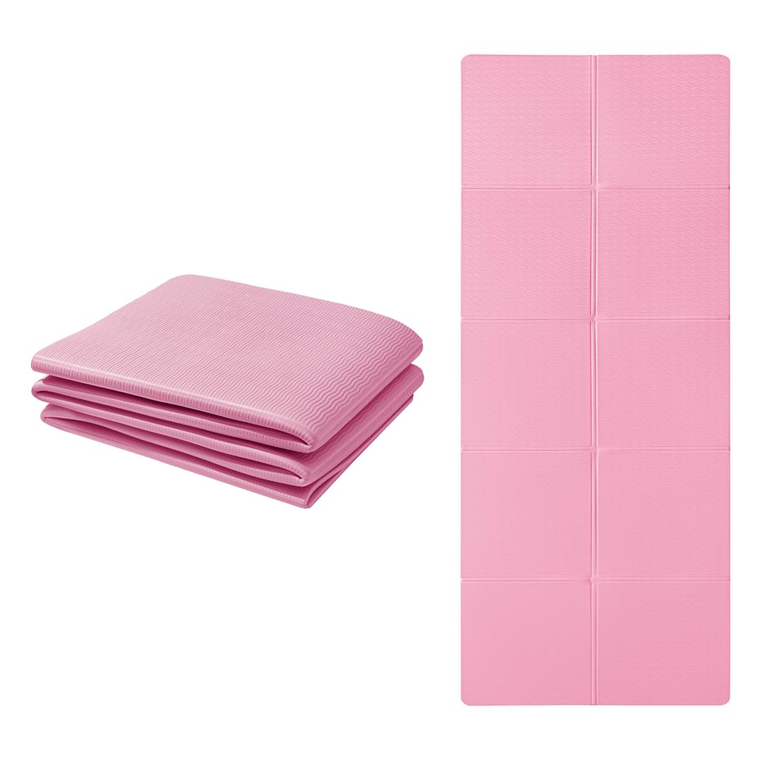 Good Nite Yoga Mat TPE Foldable Portable Non Slip Exercise Fitness Gym Pilates Sport Travel Mat for Women Men 183 x 61 x 0.6 cm (Pink)