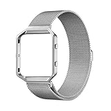 top4cus Double Electroplating Replacement Frame and Replacement Band 2in1 Large size Smart Fitness watch Magnetic Lock Stainless Steel Milanese Loop for iWatch Fitbit Blaze - Silver