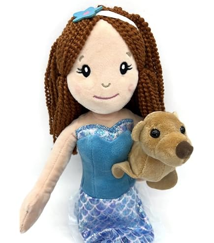 Mermaid Doll With Penguin Plush Toy - 17 Inch Brunette Stuffed Animal Set For Girls