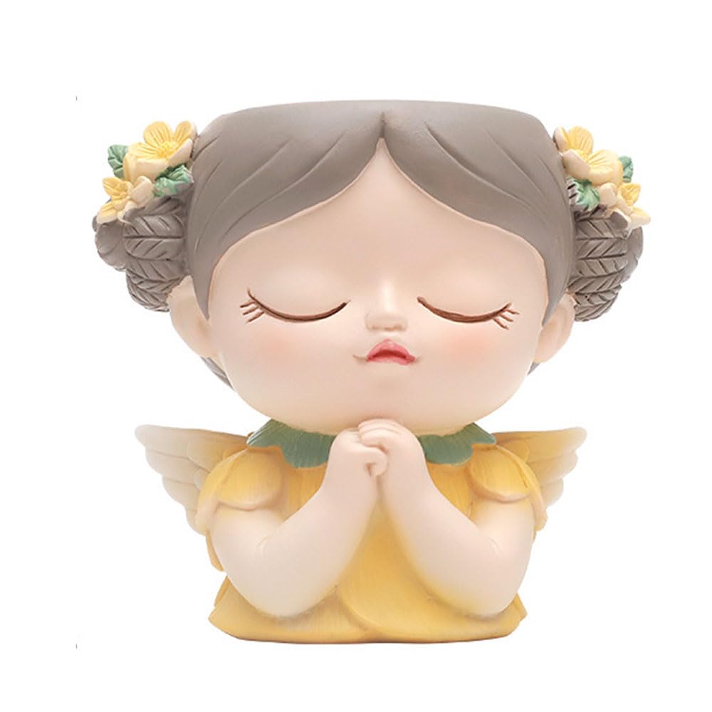 Hosoncovy Cartoon Elf Girl Pencil Holder Pencil Pot Makeup Brush Holder Pot Desktop Pen Organizer (A)