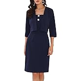 WOMLAYOUT Women's Formal Dresses 2 Pieces Outfits Half Sleeve Cardigan Dressy Work Dress Suit Set