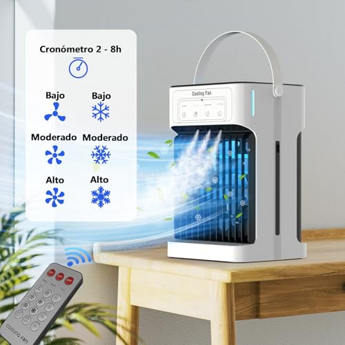 Mini Portable Air Conditioner, 1100 ml Air Cooler, 3 Speeds, 3 Mists, 2-8H Timed, 7 LED Portable Air Conditioner for Bedrooms, Offices (10W)