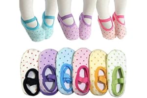 MONOCHEF 6 Pairs Toddler Girl Anti Slip Mary Jane Socks Baby Girl Gift No Skid Ballet Socks with Strap No Show Crew Socks for 12-30 Months Walker