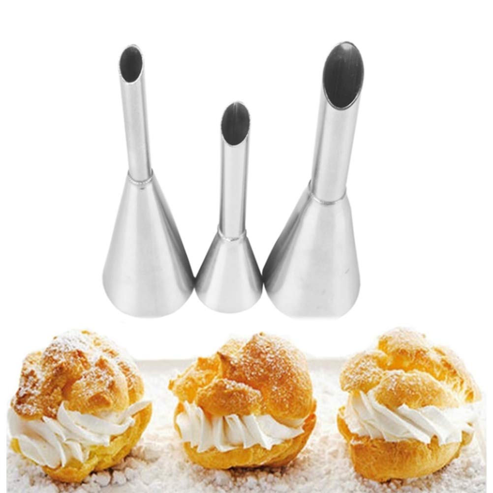 BSTCAR Set of 3 Silver Stainless Steel Round Cake Icing Nozzles, Piping Tips, Baking Tool
