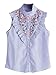 Floerns Women's Vertical Striped Ruffle Floral Embroidery Blouse Shirts Blue M