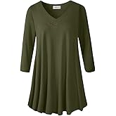 LARACE Plus Size Tunic Women's 3/4 Sleeve Tops And Blouses V Neck Shirts Loose Basic Tee