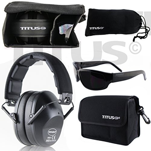TITUS Earmuff/Glasses Combo – B2 Low-Profile Muffs & G Series Safety Glasses - Ear+Eye Protection Bundle (EarMuffs, Glasses, and Carrying Case) - Personal Safety