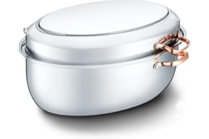 CONCORD Premium 12 Quart Stainless Steel Roasting Pan with Hangable Rack. Oval Turkey Roaster with Griddle Lid Multi-use Cookware