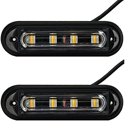 Resun 4-LED White &amp; Amber Waterproof Emergency Beacon Flash Caution Strobe Light Bar 16 Different Flashing for Car SUV Pickup Truck Van (2PCS)