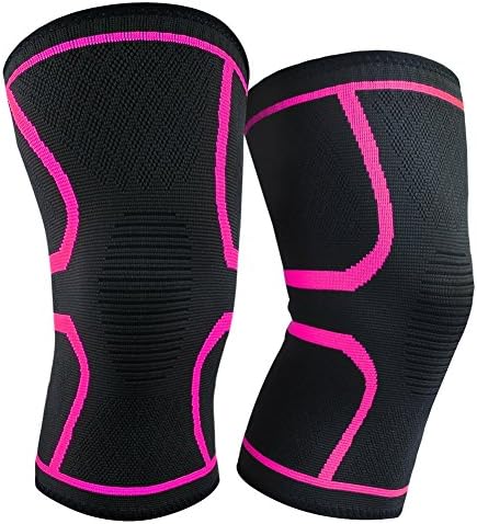 Knee Brace 1 Pair AoReal Knee Compression Sleeve Support for Cycling,Dancing,Yoga,Hiking,Gym ,Arthritis and Injury Recovery,Joint Pain Relief (Pink, L)