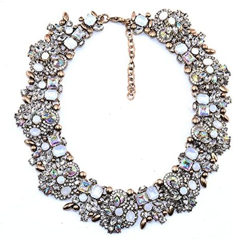 Kexuan Multi Crystal Statement Neclaces With Retro Style (White)