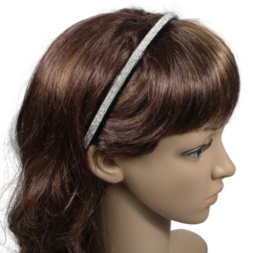 Fancy Starry Triple Crystal Rhinestone Row 0.4" Black Tone Headband - White