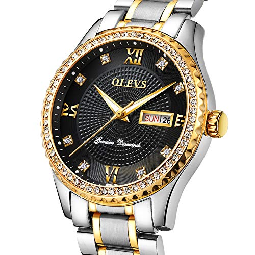 Famous Brand Watches,Mens Luxury Business Dress Watch Stainless Steel Black Watches Mens Full Steel Quartz Analog Wrist Watch Men Luxury Brand Date Calendar Waterproof Luxury Watches for Men,Big Dial