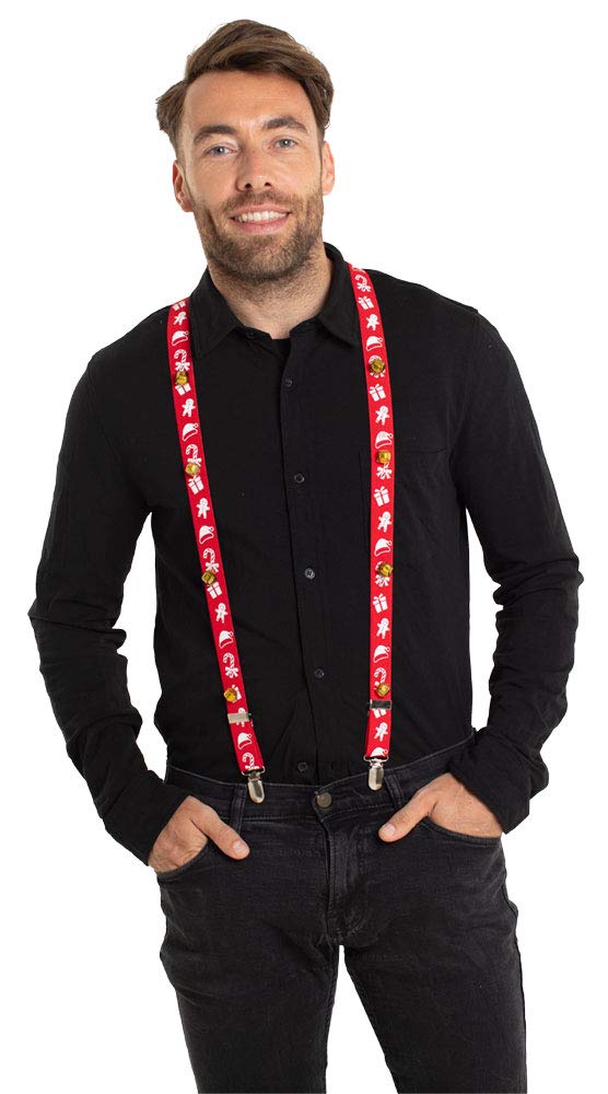 Folat 04789 Suspenders Christmas with Bells Red, Unisex Adult, One Size