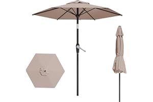 AreShark 7.5FT Patio Umbrella Table Market Umbrella w/Tilt and Crank Heavy-Duty Round Outdoor Umbrellas for Garden, Deck, Backyard, Pool and Beach, Khaki