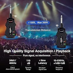 LEKATO 5.8Ghz Wireless Guitar System 4 Channels