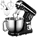 Stand Mixer, Aicok 5-Quart 500-Watt 6-Speed Dough Mixer with Stainless Steel Bowl, Tilt-Head Food Mixer, Kitchen Electric Mixer with Double Dough Hooks, Whisk, Beater, Pouring Shield, Black