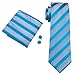 Barry.Wang Mens Tie Set Stripe Ties with Hanky Cufflinks,Blue and Grey,