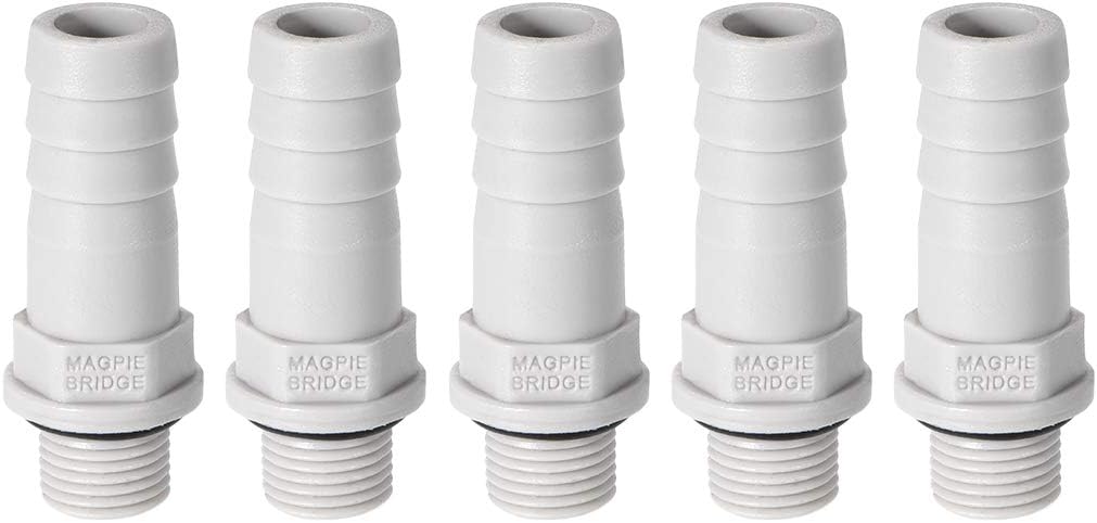 sourcing map PVC Barb Hose Fitting Connector Adapter 10mm or 25/64" Barbed x 1/8NPT Male Pipe 5pcs, Grey, 25/64" x 1/8NPT