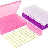 YGDZ 3 Pack 28 Grids Diamond Embroidery Box Adjustable Storage Boxes Of Diamond Painting Accessories for DIY Craft (White/Pink/Purple) and 1 Pack Self-Adhesive Sticky Coloured Dots 6mm Diameter Round