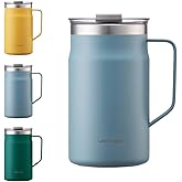 LocknLock Metro Mug, Premium 18/8 Stainless Steel Metal, Double Wall Insulated, Portable Coffee Cup with Lid and Handle for Hot and Cold Drinks, Blue, 20 oz