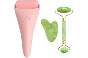 AECW 3-in-1 Natural Jade Roller and Gua Sha Set for Face and Eye Ice Roller Facial Cooling Massage Roller
