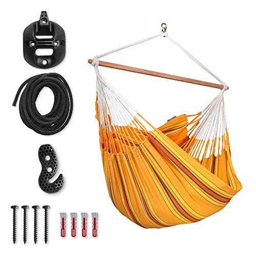 LA SIESTA Currambera Apricot - Cotton Lounger Swing Hammock Chair with CasaMount Black Multipurpose Suspension