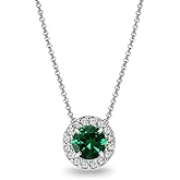 B. BRILLIANT Emerald Necklace for Women Sterling Silver Simulated Green Gemstone & White Topaz Round Halo Slide Pendant for Bridesmaids Gift Summer Fashion Trendy