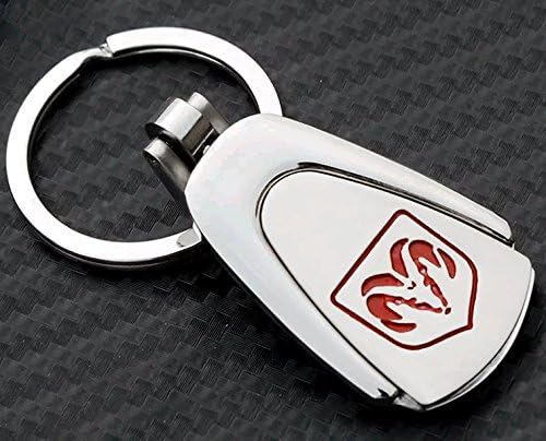 Dodge Key Chain Tear Drop Style Metal Solid Silver Chrome with Red Logo