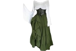 Women Renaissance Peasant Dress with Corset Traditional Irish Costume Vintage Ruffle Pirate Medieval Dress