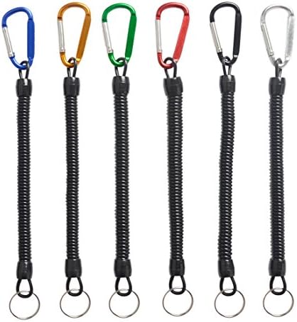 Coiled Lanyard Plastic Safety Rope Max 55.1 inch Extension for Fishing Hiking Camping Pack of 6