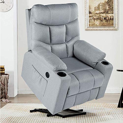 YODOLLA Electric Power Recliner Chair, Recliner Sofa with Massage & Heat Function, Lazy Boy Recliner Chair with Side Pockets and Cup Holder, USB Ports, Gray