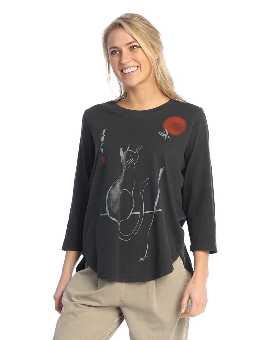 Photo 1 of Jess &  Nine Lives Pigment Dyed Round Hem Cotton Tunic Top (WK2, US, Alpha, Large, Regular, Regular) Multicolor