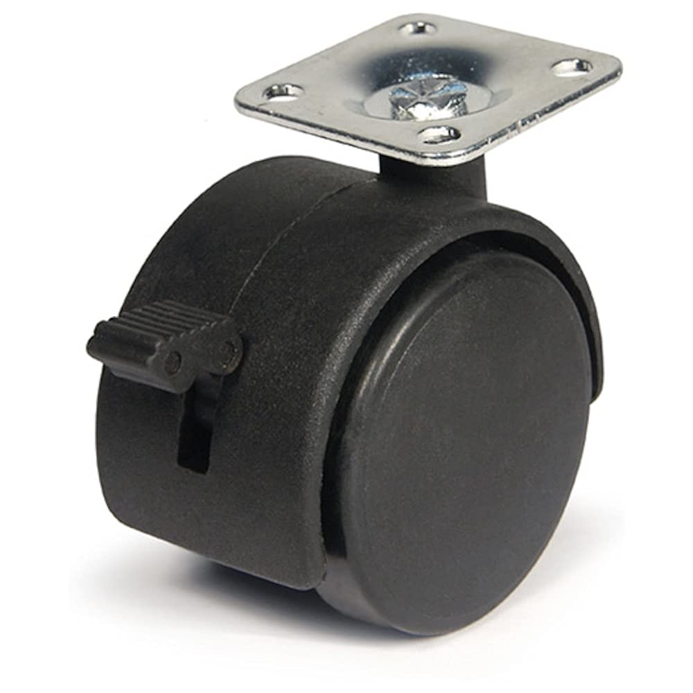Merriway® BH06025 (4 Pcs) Castor Caster Twin Wheel Plate Fix, Black 40mm with Brake - Pack of 4 Pieces