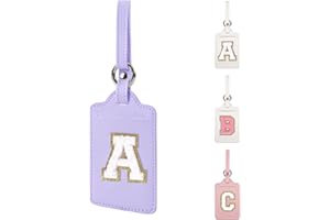 XSUIOY Personalized Initial Luggage Tags for Suitcases, Leather Chenille Letter Cute Luggage Tags with Privacy Cover Name Card, Embroidered Luggage Travel Bag Tags Gifts for Women Kids Teens(purple-A)