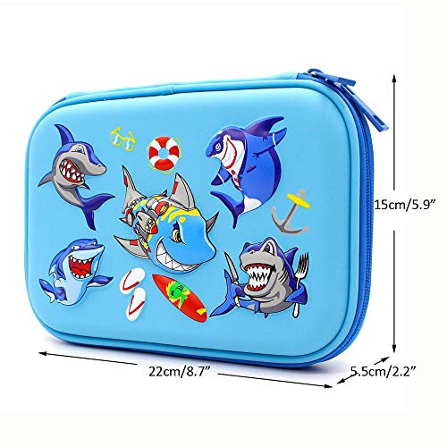 Angry Shark Boys Cool Pencil Case - Large Capacity Hardtop Pencil Box with Compartments - Colored Pencil Holder School Supply Organizer for Kids Girls Toddlers Children (Light Blue)