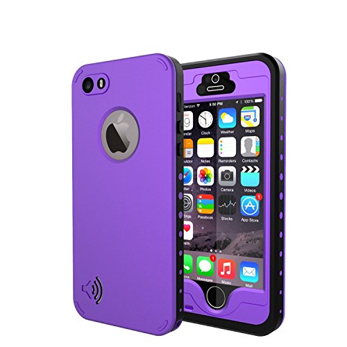 iPhone 5S / SE Waterproof Case, Waterproof Dust Proof Snow Proof Shock Proof Case with Touched Transparent Screen Protector, Heavy Duty Protective Carrying Cover Case for iPhone 5 5s SE (T-Purple)