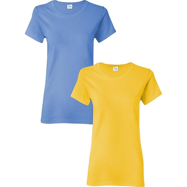 Gildan Manga Casquillo Pesada Con Cuello Redondo Para Mujer, Paquete De 2, Zafiro-margarita, Talla L, Zafiro-margarita