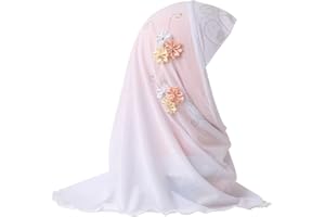 GENERIC Girl Muslim Turban One Piece Floral Hijab Modest Fashion Al Amira Islamic Long Shawl Head Wrap Arab Kid Sequin Headwear Scarf