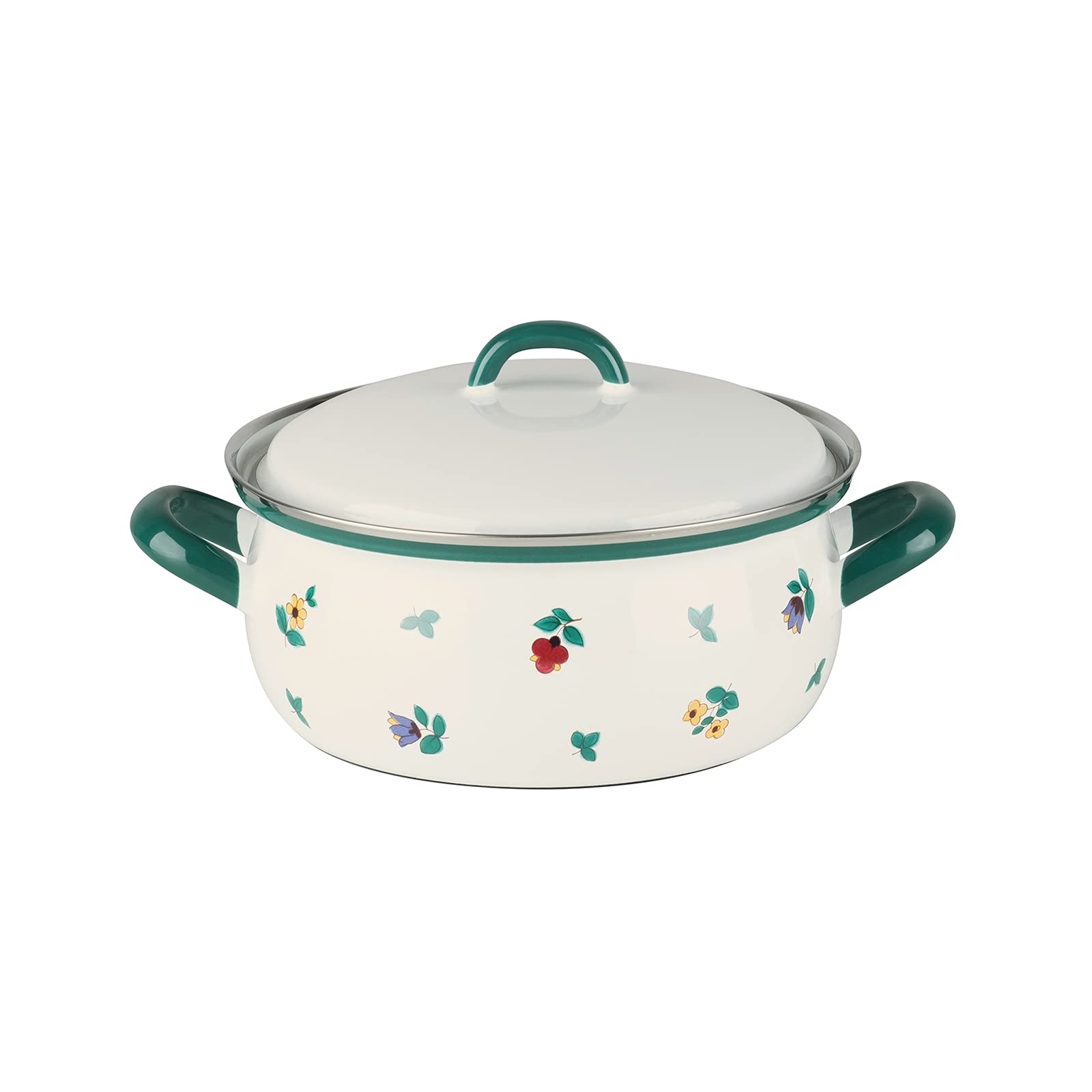 Riess, 0171-049, Kasserolle mit Deckel 20, Country - GMUNDNER STREUBLUMEN, Durchmesser 20 cm, Inhalt 2.0 Liter, Höhe 15.9 cm, weiß mit Streublumen, Induktion