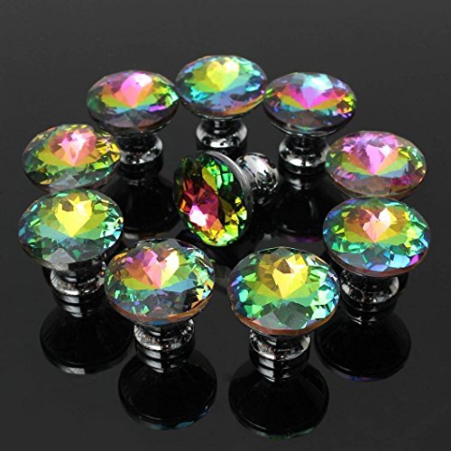 IFOLAINA Pack of 10 Crystal Glass Cupboard Wardrobe Cabinet Drawer Knob Door Pull Handle Colorful