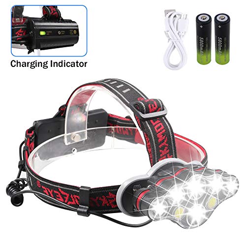 High Lumen Headlamp,8 LED Headlamp Ultra Bright 8000lm USB Chargeable Headlight Flashlight with Charging Indicator White Red Light T6/XPE/COB 8 Modes Head Lamp