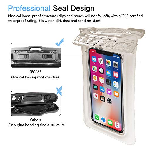 Universal Waterproof Case, IFCASE IP68 Floating TPU Phone Dry Bag Pouch for iPhone Xs Max/XS/XR/X, iPhone 6/7/8 Plus, Samsung Galaxy A7/A8, Nokia 7.1/7.1 Plus - 2 Pack White - Thumbnail 2