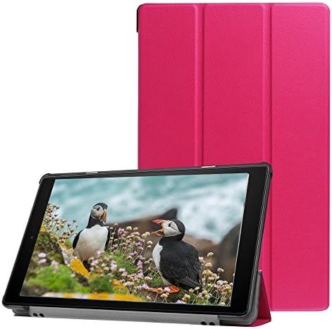 Couls Leather Cover Case for All-New Amazon Fire HD 10 Tablet (7th Generation, 2017 Release) Slim Folding Stand Cover with Auto Wake / Sleep for kindle Fire HD 10.1 Inch Tablet (Hot Pink)